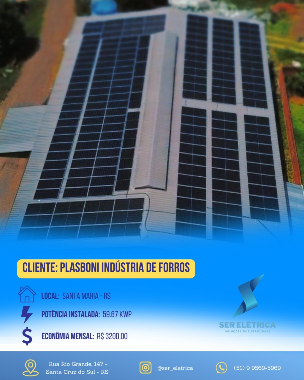 Instalação de painel solar em telhado industrial – projeto Ser Elétrica